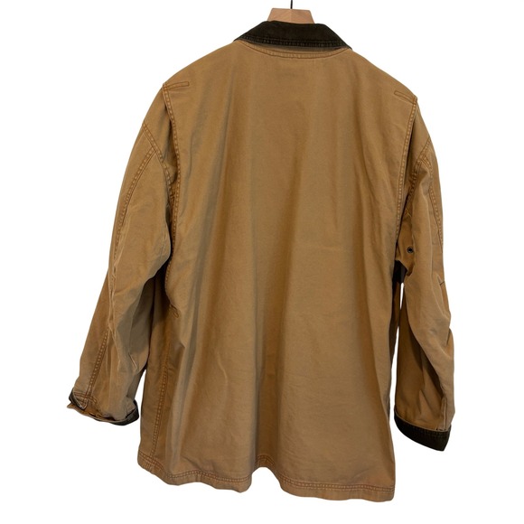 LL Bean Field Barn Coat Jacket Mens 2XL Tan Cotton Canvas Red Plaid Lining - Picture 4 of 12